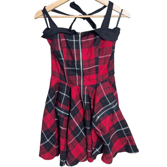 Hell Bunny Small Plaid Red Tartan Grunge Dress Tie Back - www.gaesca.com